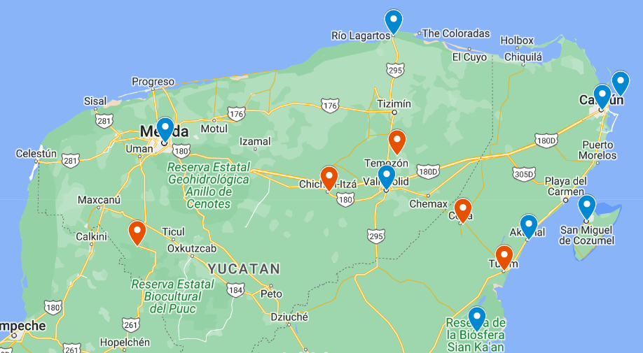 Mappa della Penisola dello Yucatán